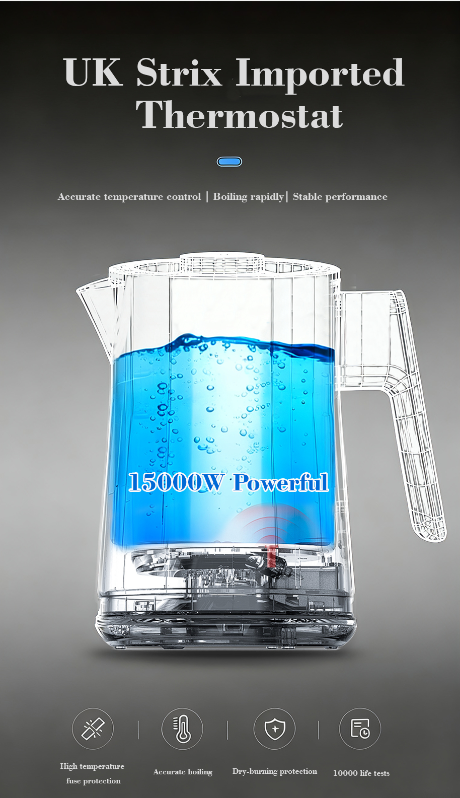 Оптовая продажа с фабрики, чайники с термостатом Strix, 1500 Вт, электрический чайник и набор для приготовления чая с сенсорным дисплеем, сохраняют тепло