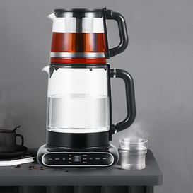 Вращающаяся на 360 градусов основа, 1,5 л + 1,1 л, стеклянный электрический чайник, чайник, стильный турецкий, русский электрический самовар 