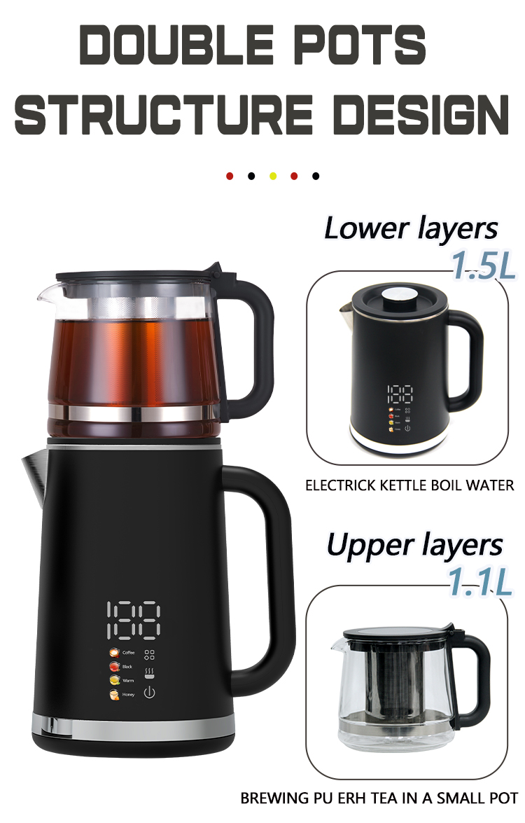 Домашние приборы Новый дизайн электрический завод Keitle Borosilicate Glass Maker с двойным стеновым стеклянным чайником для высокого чая