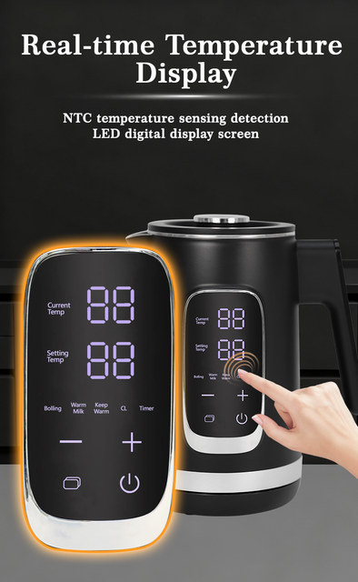 Заводской OEM 1500 Вт мощный кипящий чайник из нержавеющей стали, черный электрический чайник с цифровым управлением и защитой от сухого кипения