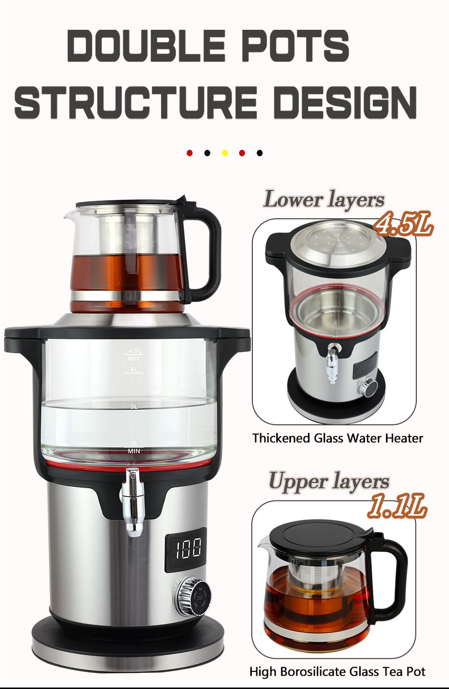 Ближневосточный арабский прозрачный водонагреватель Турецкий чайник с подставкой для контроля температуры Самовар Двойной чайник с заваркой